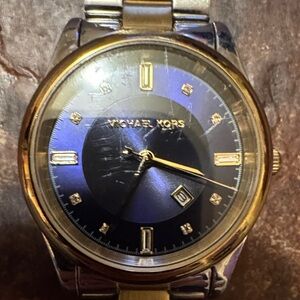 Used Michael Kors Two-Tone Blue Dial Men's Watch with Gold Accents